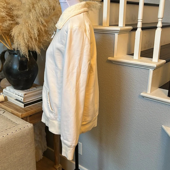L.L. Bean Full Zip Cotton Stretch Jacket Ivory Fleece Lined Pockets Size Large - Picture 5 of 7